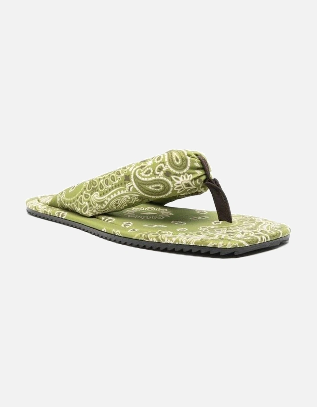 Square Toe Thong Strap Bandana Lycra Sandals Women - Green Shoes