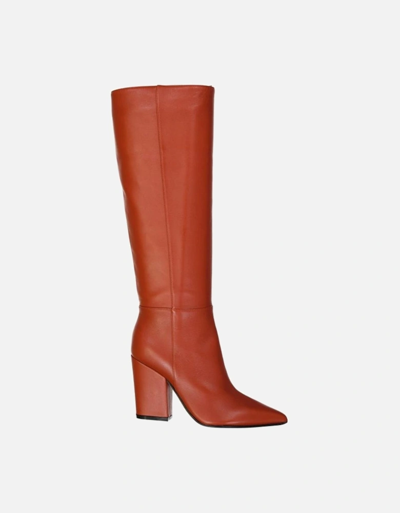Pointed Toe Leather Boots with Zip Fastening Women - Orange