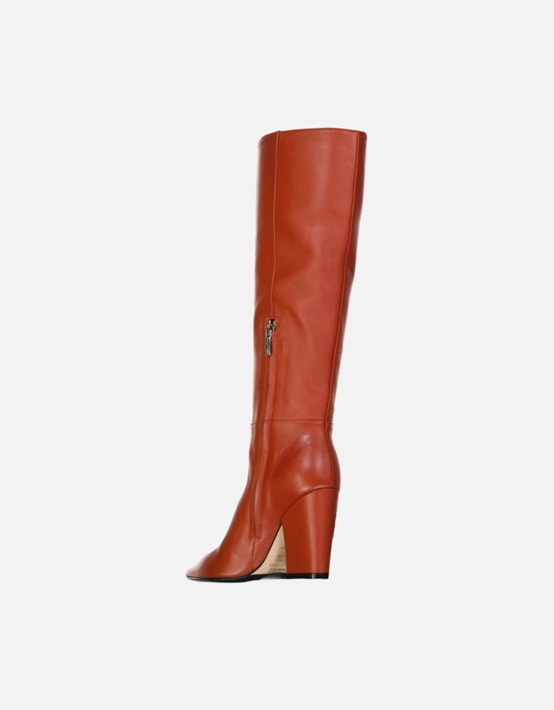 Pointed Toe Leather Boots with Zip Fastening Women - Orange