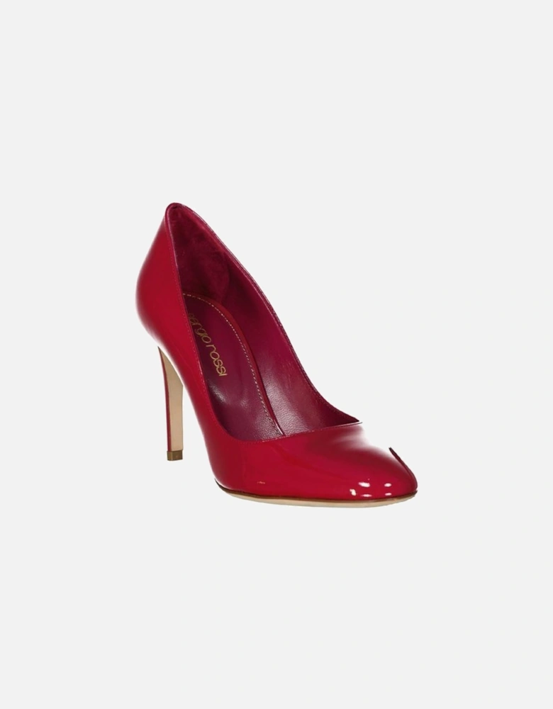 Patent Leather Slip-On Heels with Round Toe Women - Red Pumps