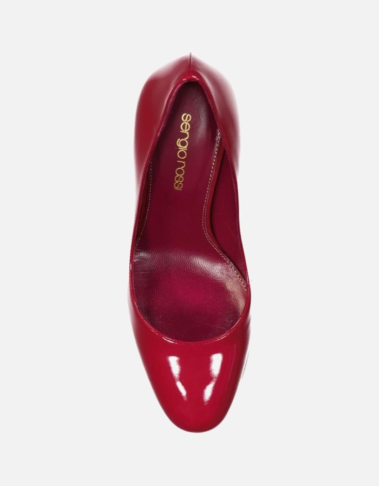 Patent Leather Slip-On Heels with Round Toe Women - Red Pumps