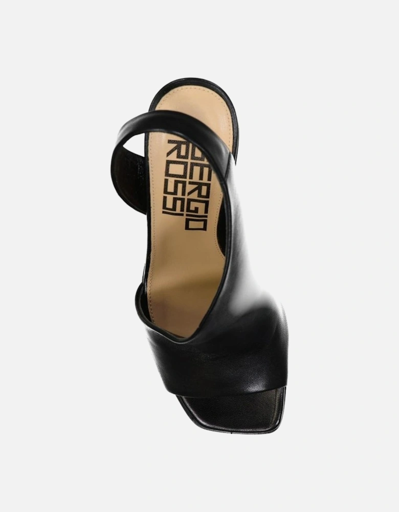 Square Toe Leather Slip-On Heels Women - Black Sandals