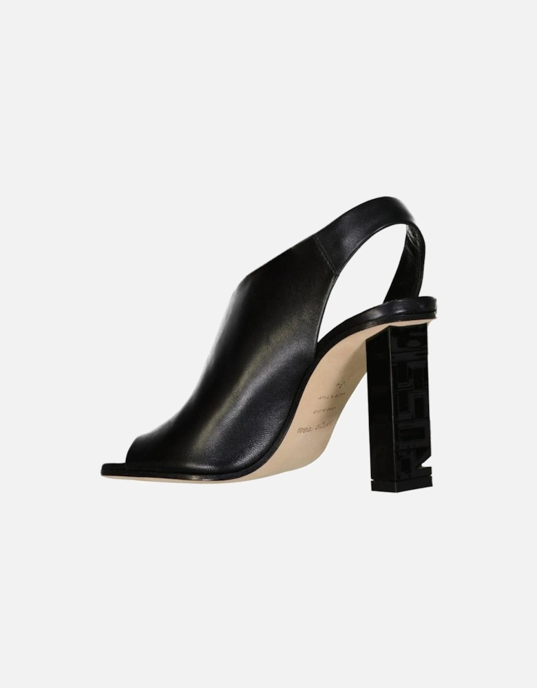 Square Toe Leather Slip-On Heels Women - Black Sandals