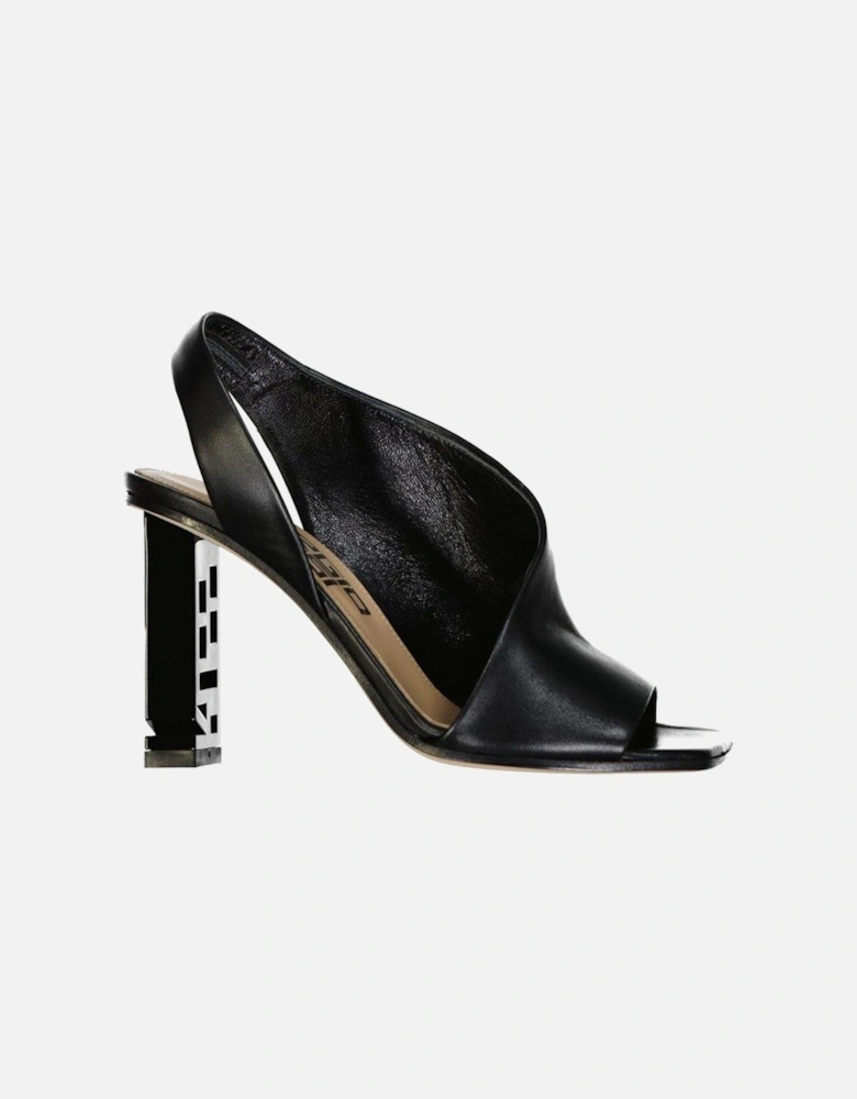 Square Toe Leather Slip-On Heels Women - Black Sandals