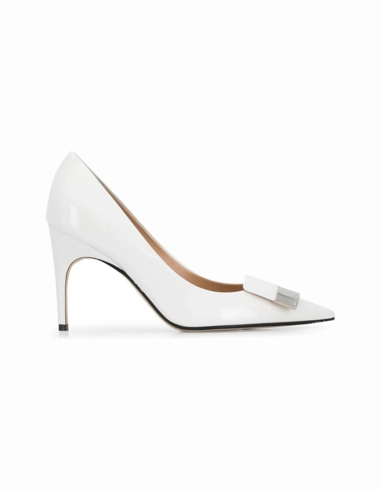 Patent Leather Pointed Toe Heels with Logo Hardware Women - White
