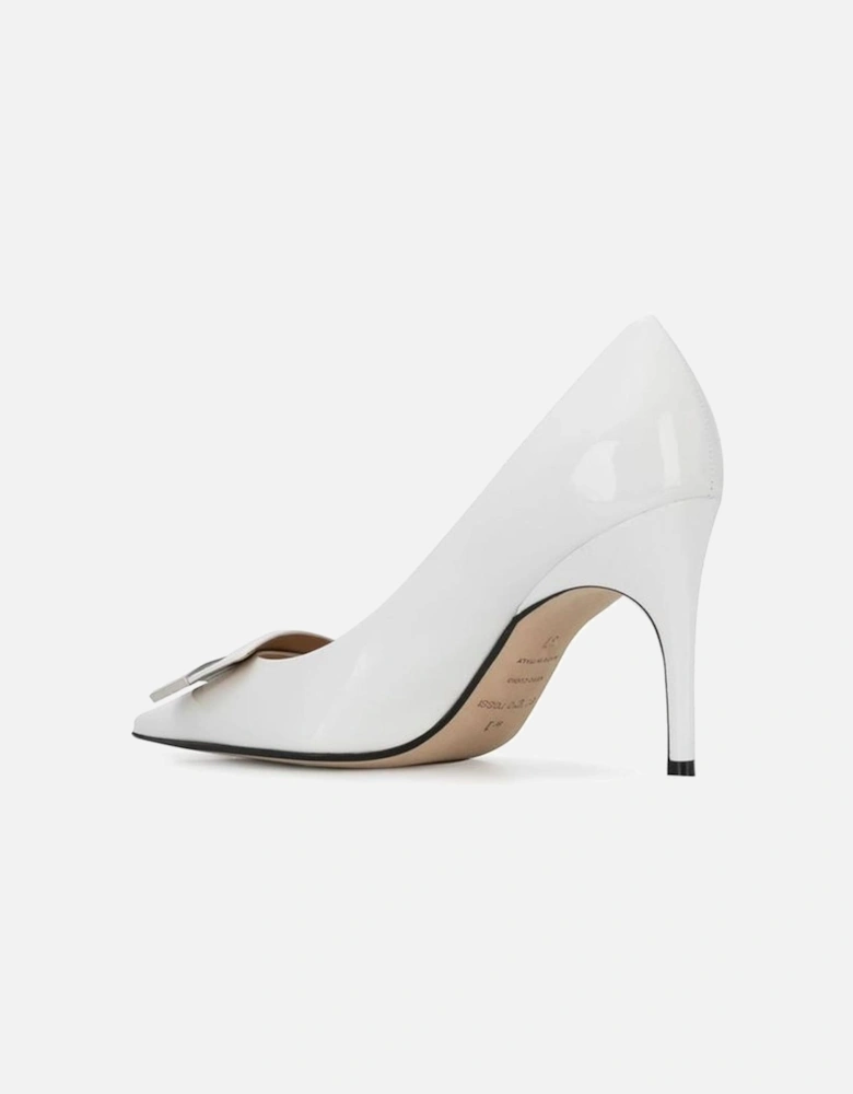 Patent Leather Pointed Toe Heels with Logo Hardware Women - White