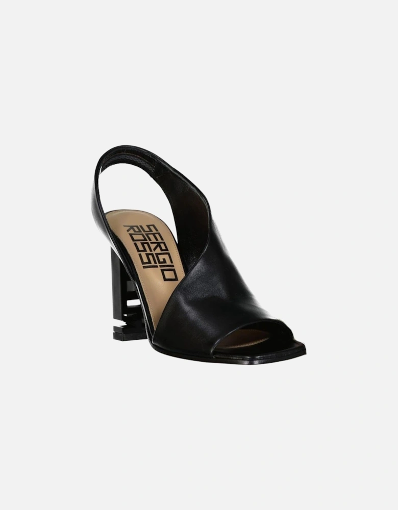 Square Toe Leather Slip-On Heels Women - Black Sandals