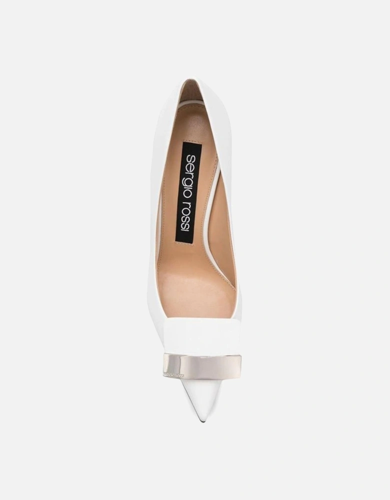 Patent Leather Pointed Toe Heels with Logo Hardware Women - White