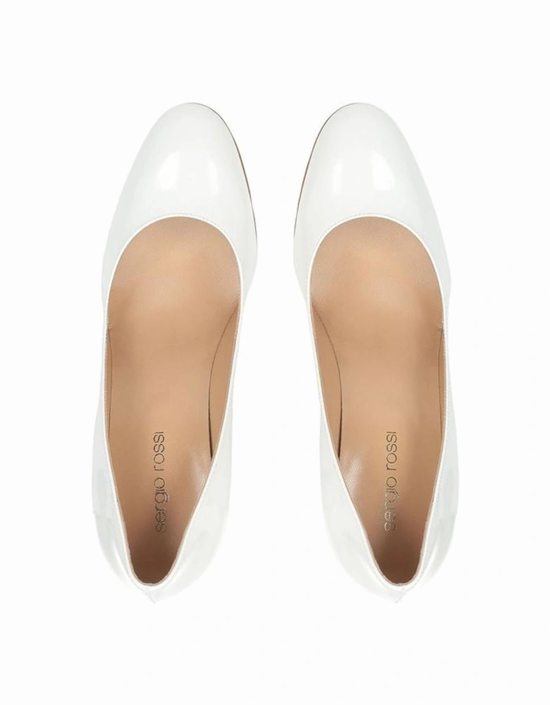Patent Leather Slip-On Heels Women - White Pumps