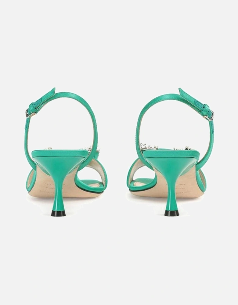 Silk Heel Sandals with Crystal Detail Women - Green