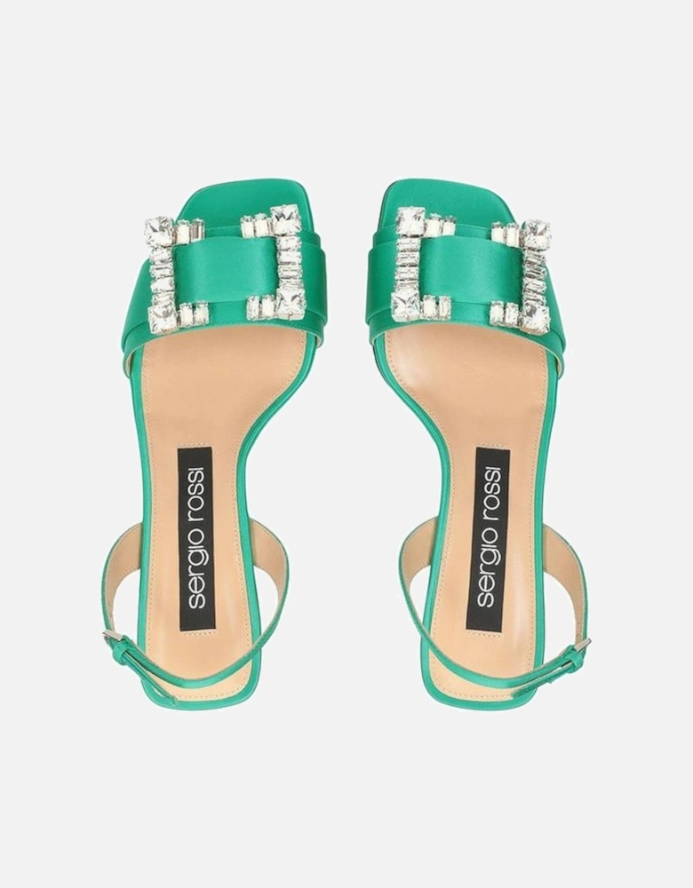 Silk Heel Sandals with Crystal Detail Women - Green