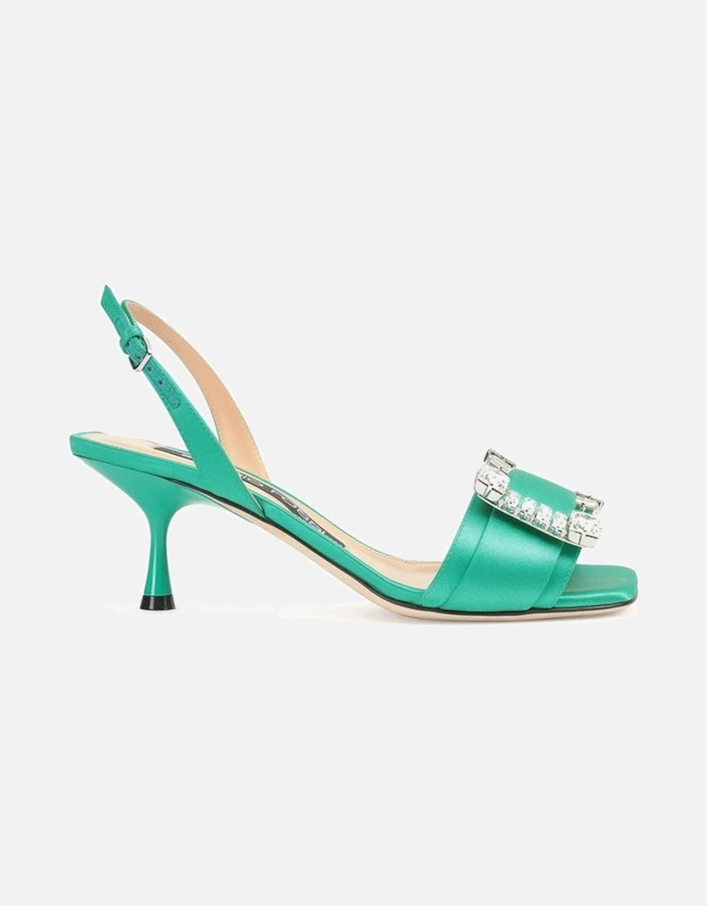 Silk Heel Sandals with Crystal Detail Women - Green