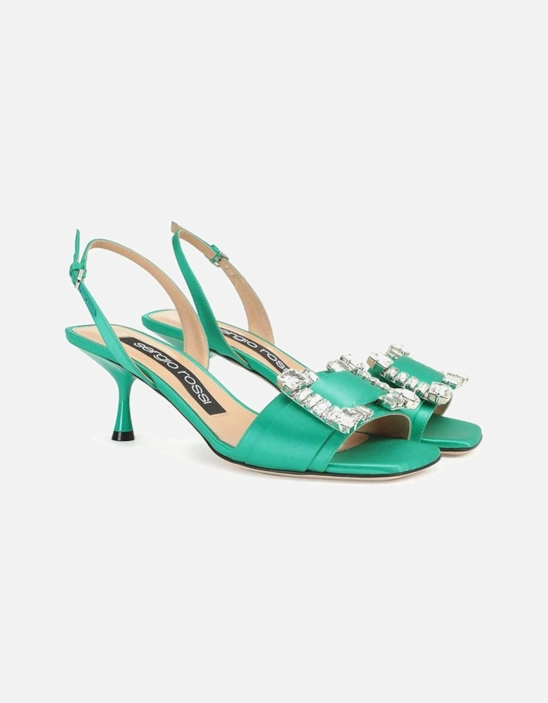 Silk Heel Sandals with Crystal Detail Women - Green