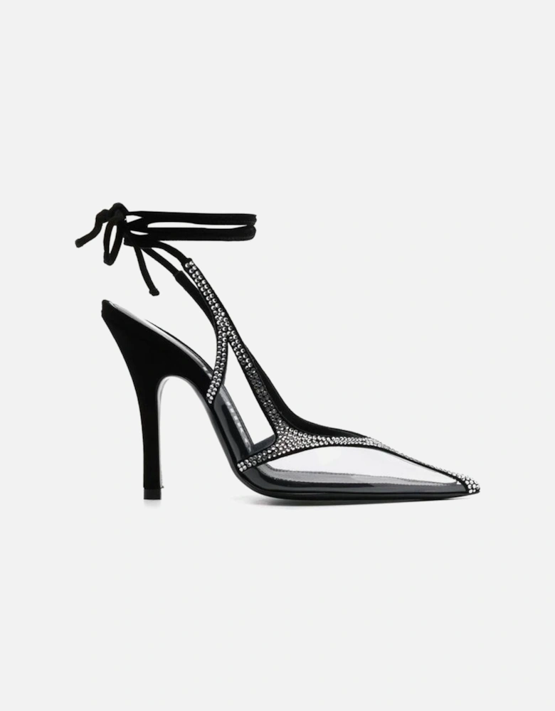 Pointed Toe Heels with Rhinestone Detailing Women - Black Pumps
