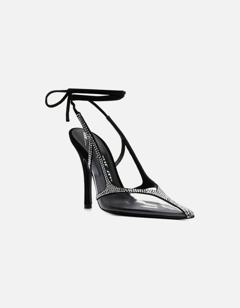 Pointed Toe Heels with Rhinestone Detailing Women - Black Pumps