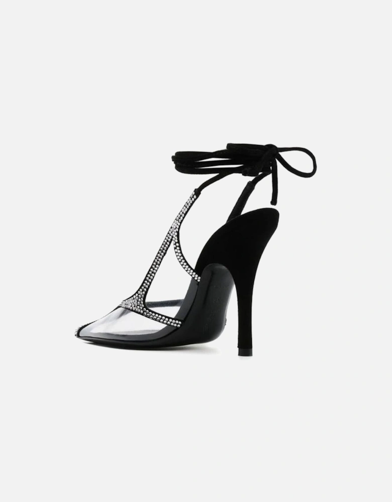 Pointed Toe Heels with Rhinestone Detailing Women - Black Pumps