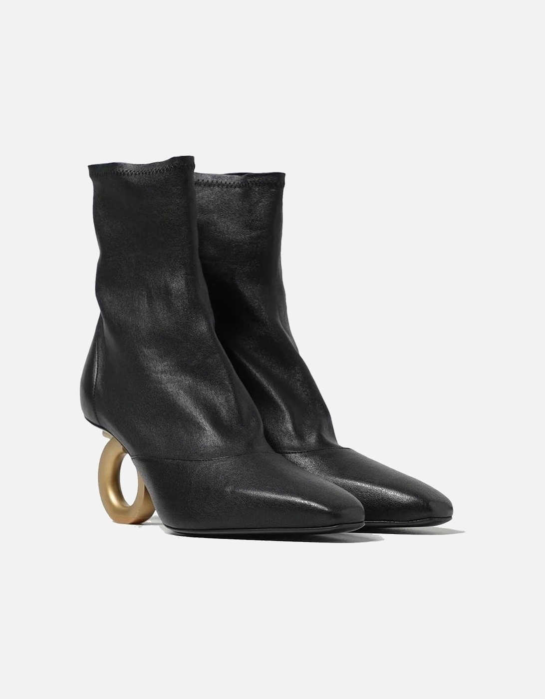 Leather Square Toe Slip-On Sock Boots Women - Black