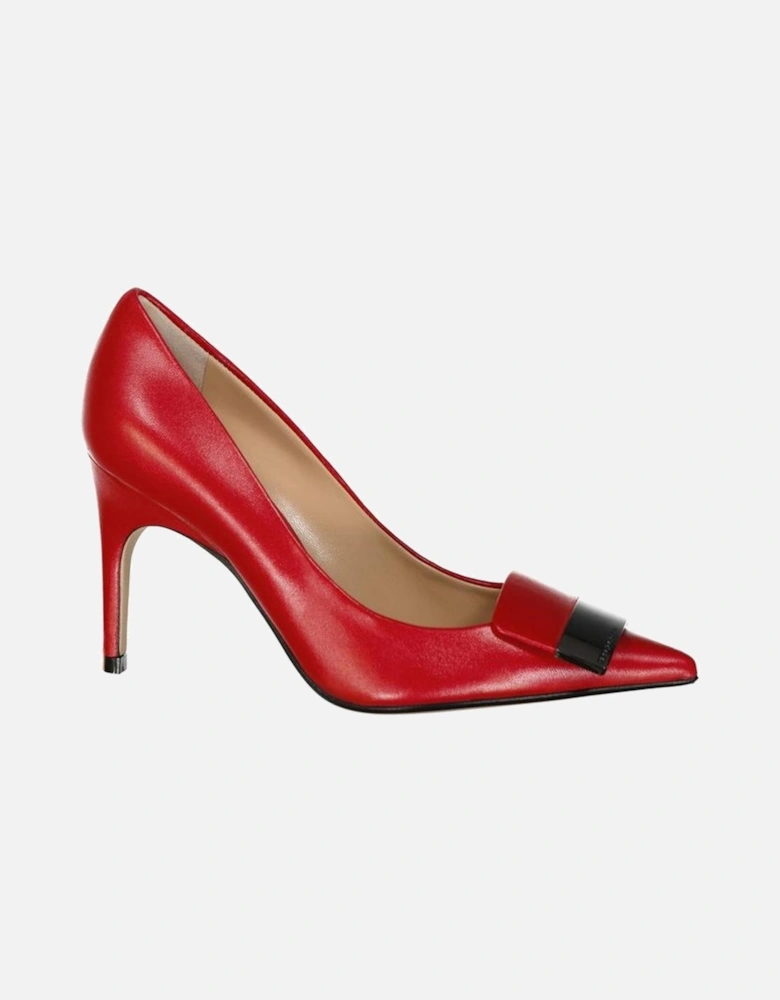 Pointed Toe Leather Heel Slip-On Shoes Women - Red Pumps