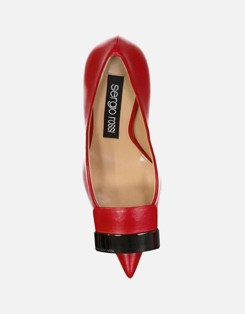 Pointed Toe Leather Heel Slip-On Shoes Women - Red Pumps