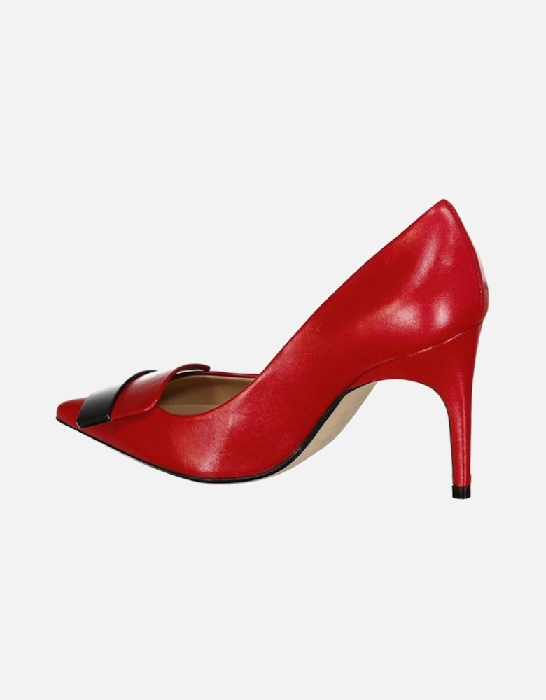 Pointed Toe Leather Heel Slip-On Shoes Women - Red Pumps