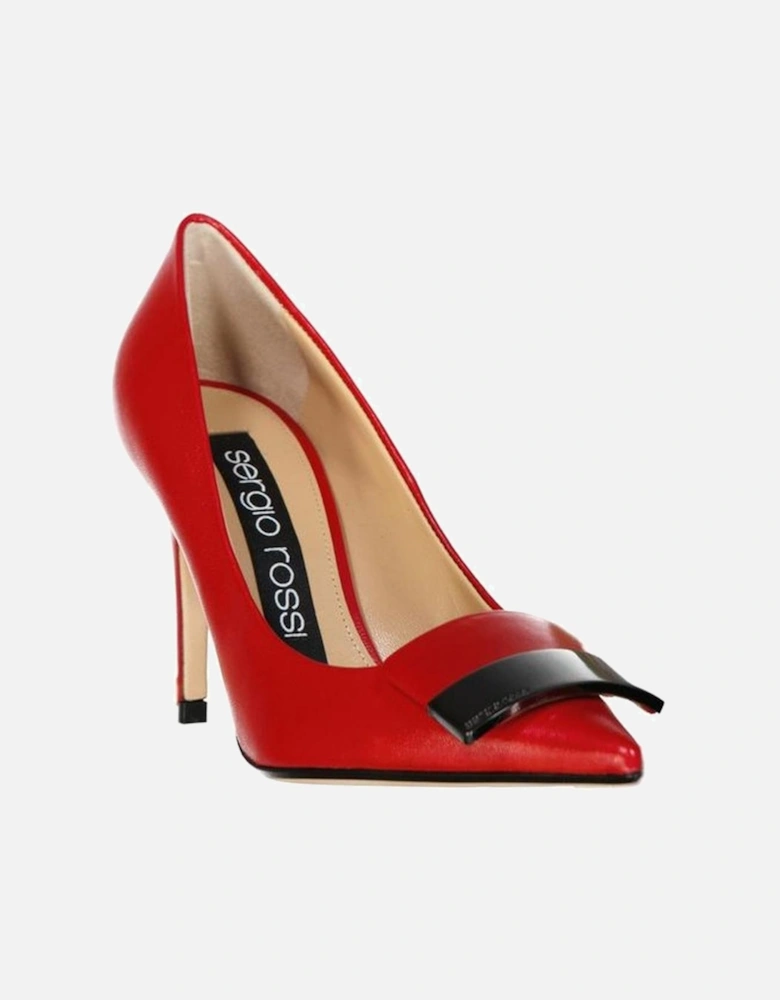 Pointed Toe Leather Heel Slip-On Shoes Women - Red Pumps