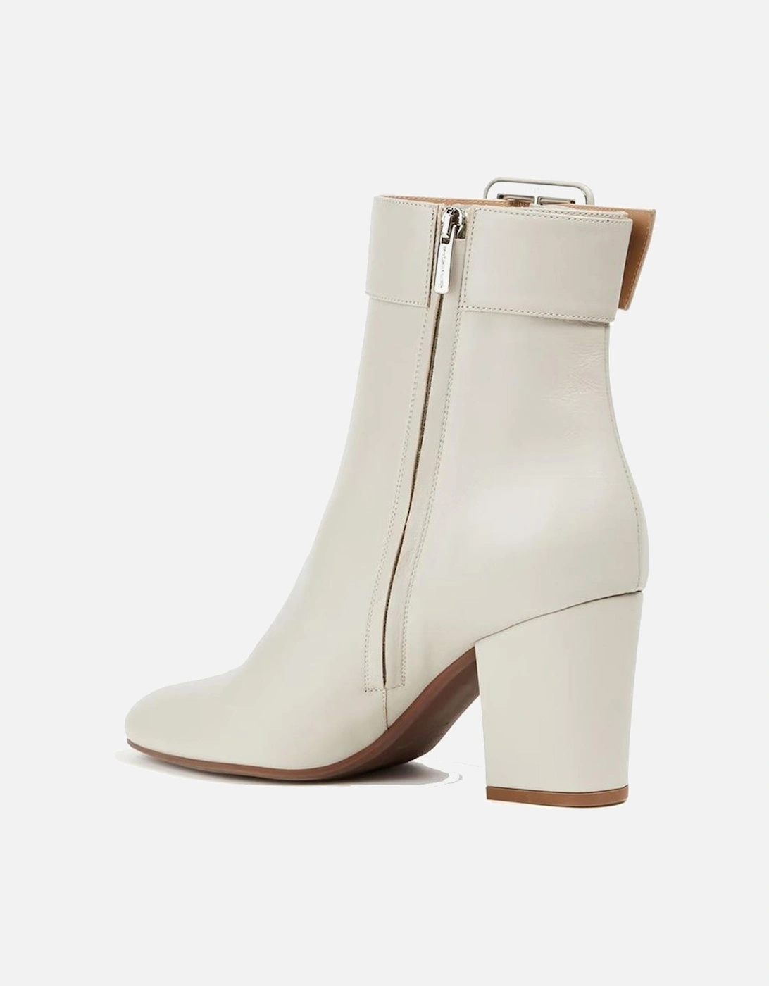 Lamb Leather Round Toe Boots with Side Zip Women - White