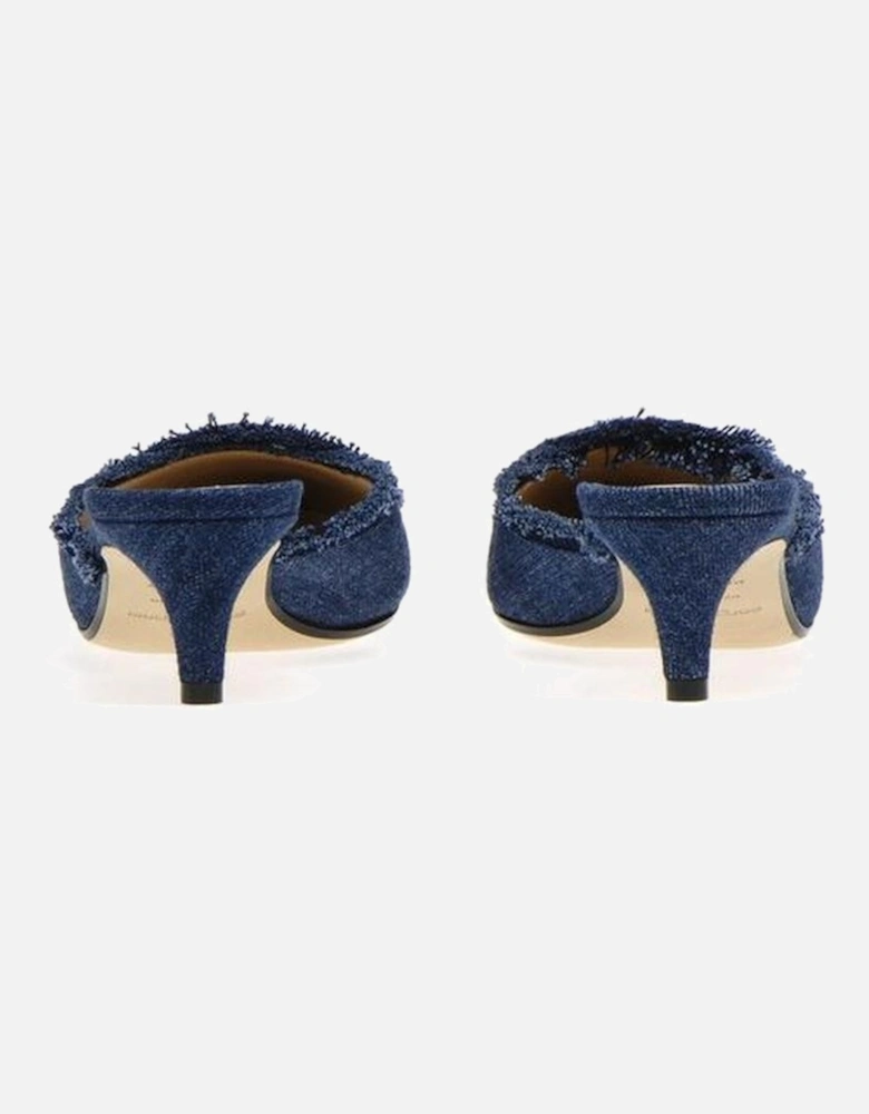 Canvas Fringe Pointed Toe Slip-On Heels Women - Blue Shoes