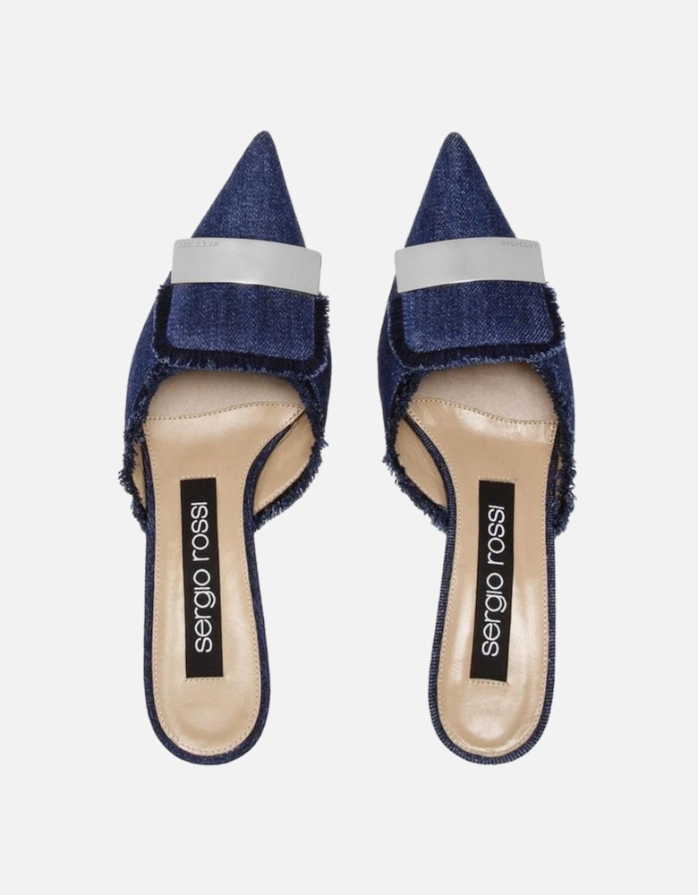 Canvas Fringe Pointed Toe Slip-On Heels Women - Blue Shoes