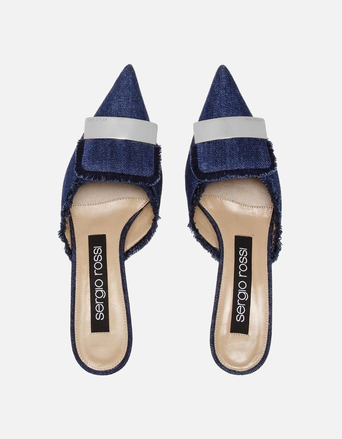 Canvas Fringe Pointed Toe Slip-On Heels Women - Blue Shoes