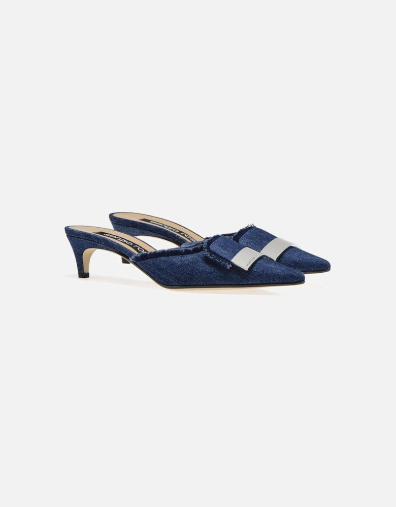 Canvas Fringe Pointed Toe Slip-On Heels Women - Blue Shoes