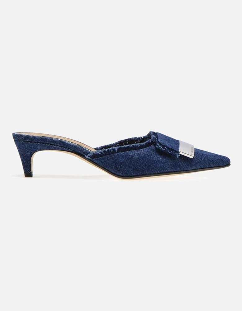 Canvas Fringe Pointed Toe Slip-On Heels Women - Blue Shoes
