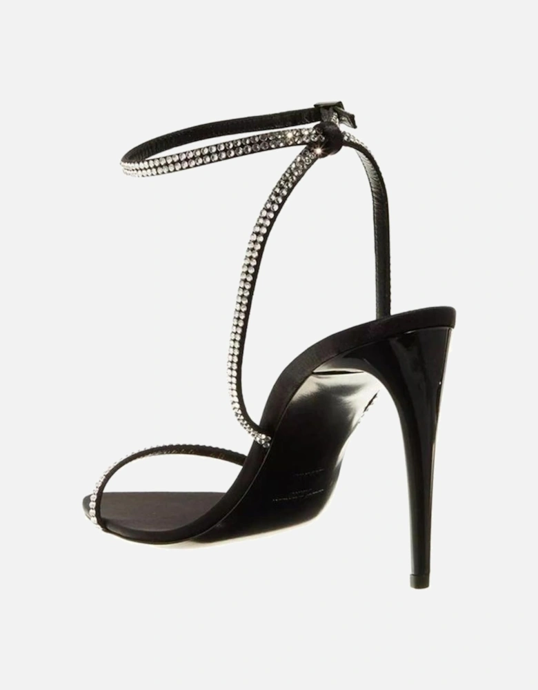 Silk Rhinestone Crisscross Strap Heeled Sandals Women - Black