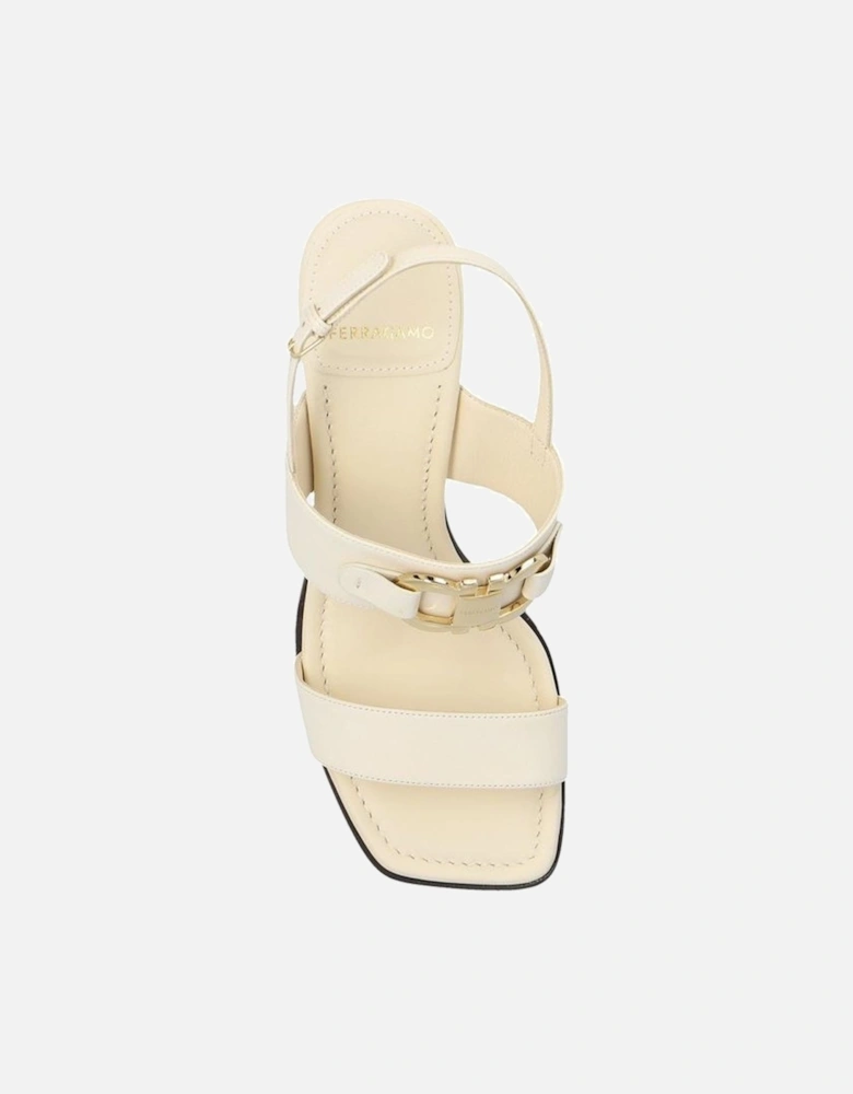Ankle Strap Square Toe Leather Heels Women - White Sandals