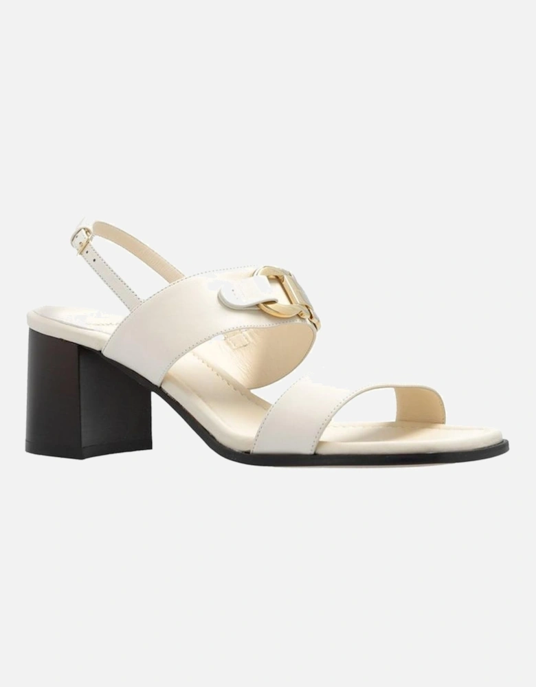 Ankle Strap Square Toe Leather Heels Women - White Sandals
