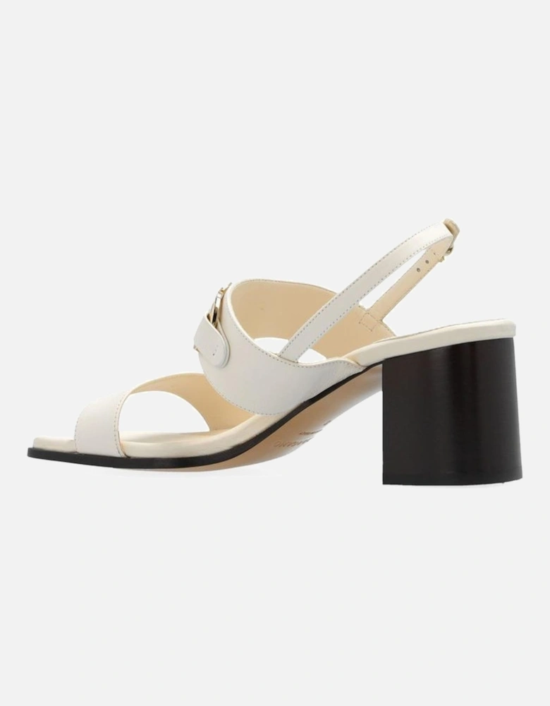 Ankle Strap Square Toe Leather Heels Women - White Sandals