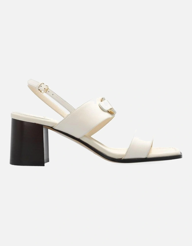 Ankle Strap Square Toe Leather Heels Women - White Sandals