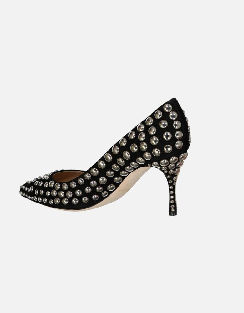 Studded Suede Slip-On Heels with Pointed Toe Women - Black Pumps