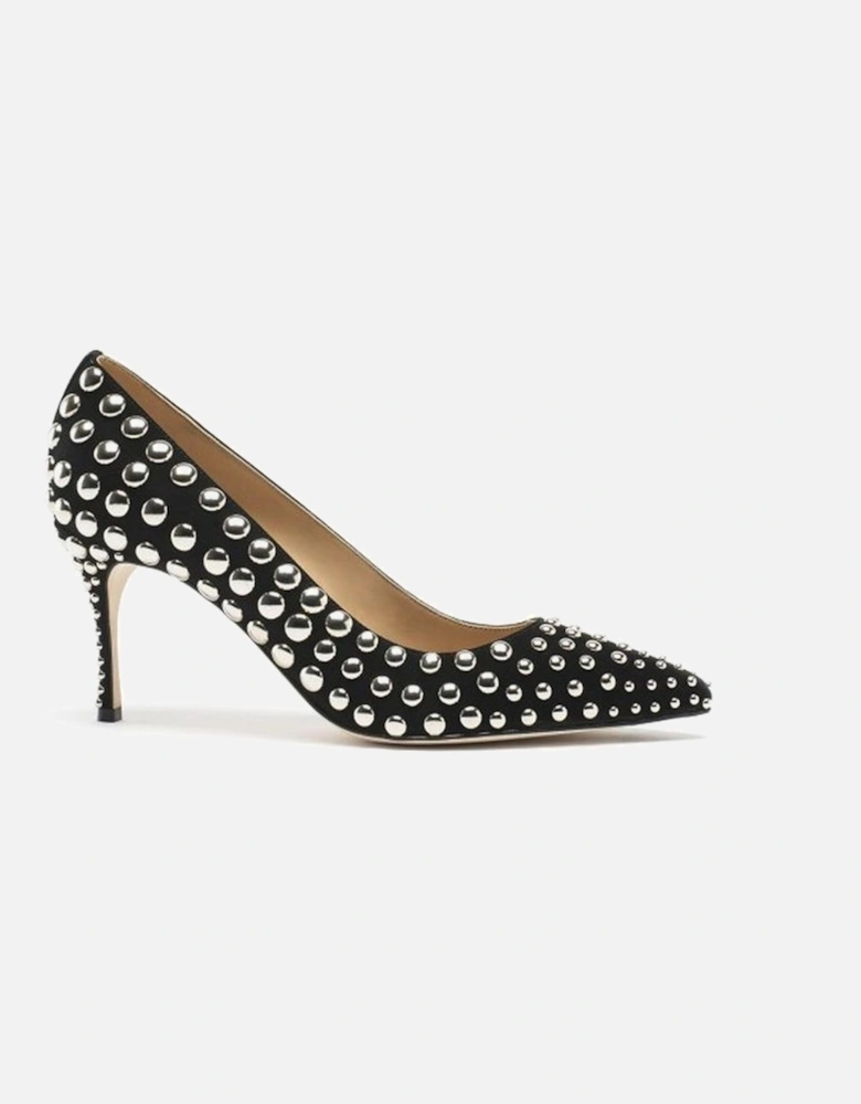 Studded Suede Slip-On Heels with Pointed Toe Women - Black Pumps