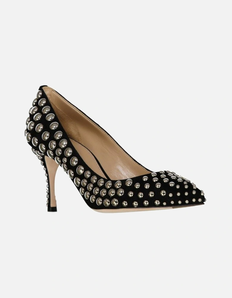 Studded Suede Slip-On Heels with Pointed Toe Women - Black Pumps