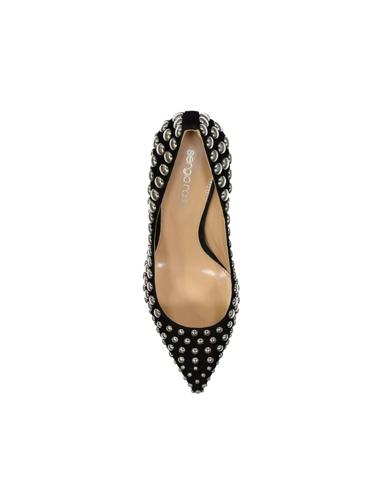 Studded Suede Slip-On Heels with Pointed Toe Women - Black Pumps