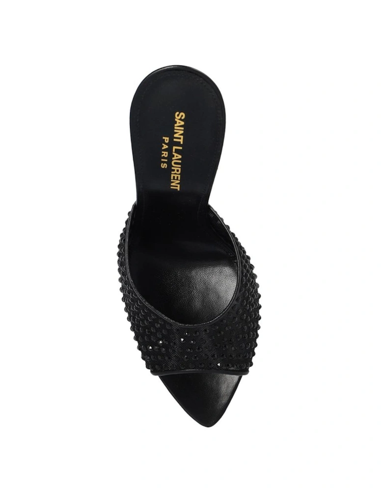 Crystal Embellished Leather Heel Shoes Women - Black