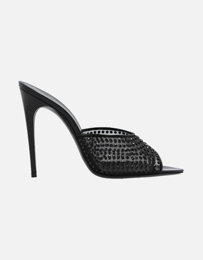 Crystal Embellished Leather Heel Shoes Women - Black