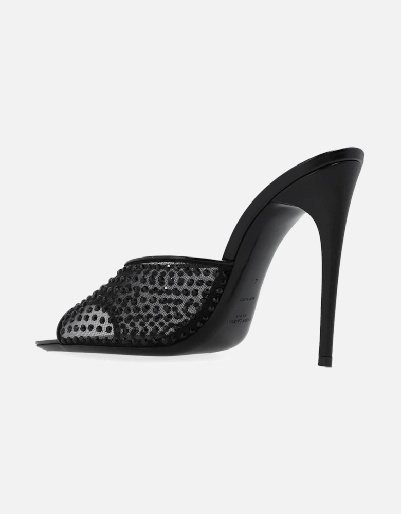 Crystal Embellished Leather Heel Shoes Women - Black