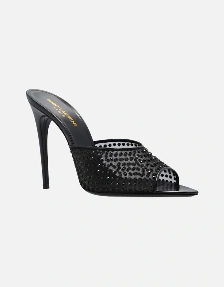Crystal Embellished Leather Heel Shoes Women - Black