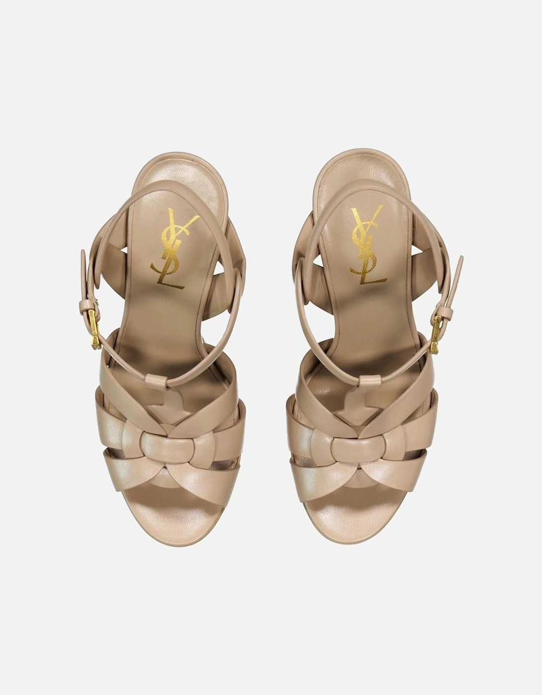 Calf Leather Ankle Strap Heeled Platform Boots Women - Beige Sandals