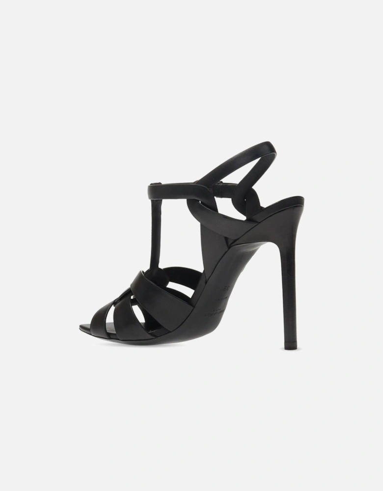 Calf Leather Logo Ankle Buckle Closure Shoes Women - Black Sandals