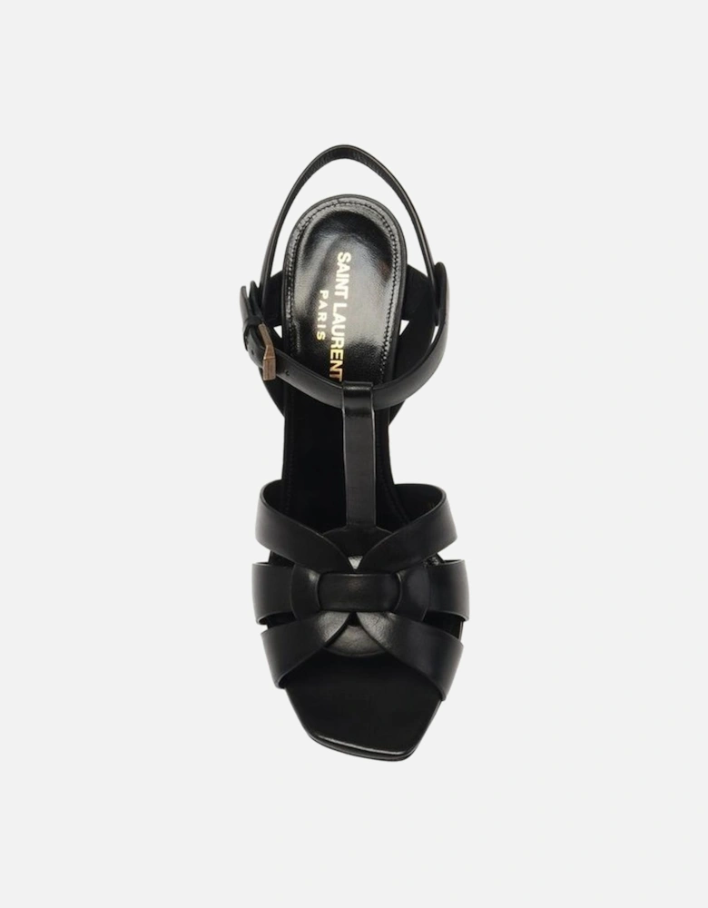 Calf Leather Logo Ankle Buckle Closure Shoes Women - Black Sandals