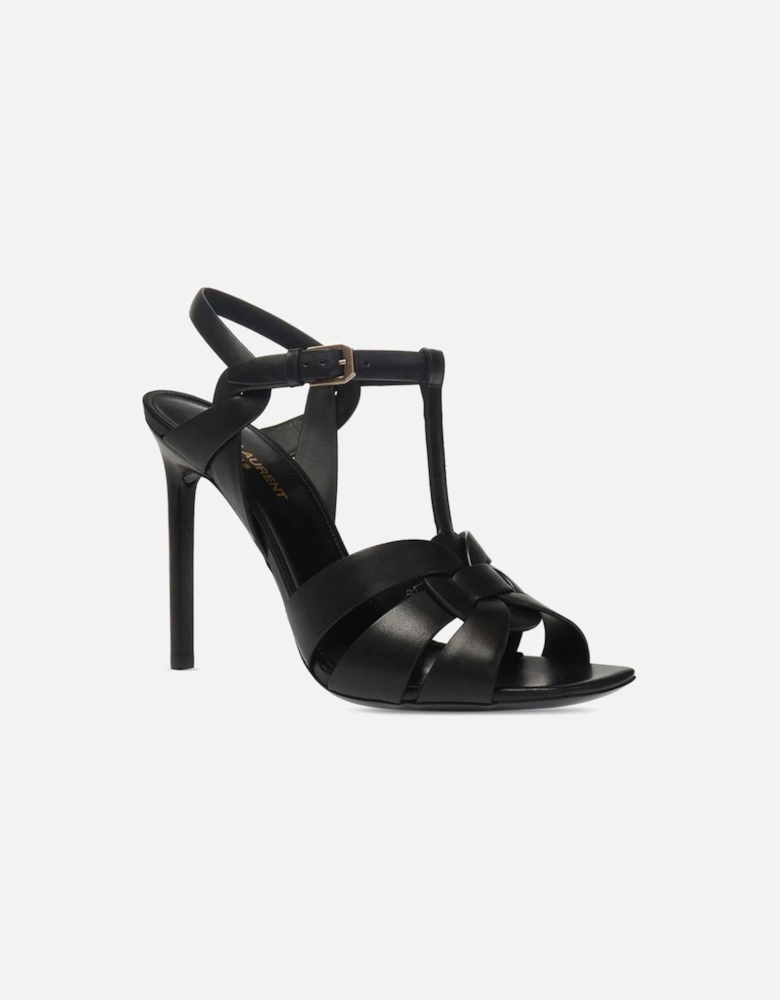 Calf Leather Logo Ankle Buckle Closure Shoes Women - Black Sandals