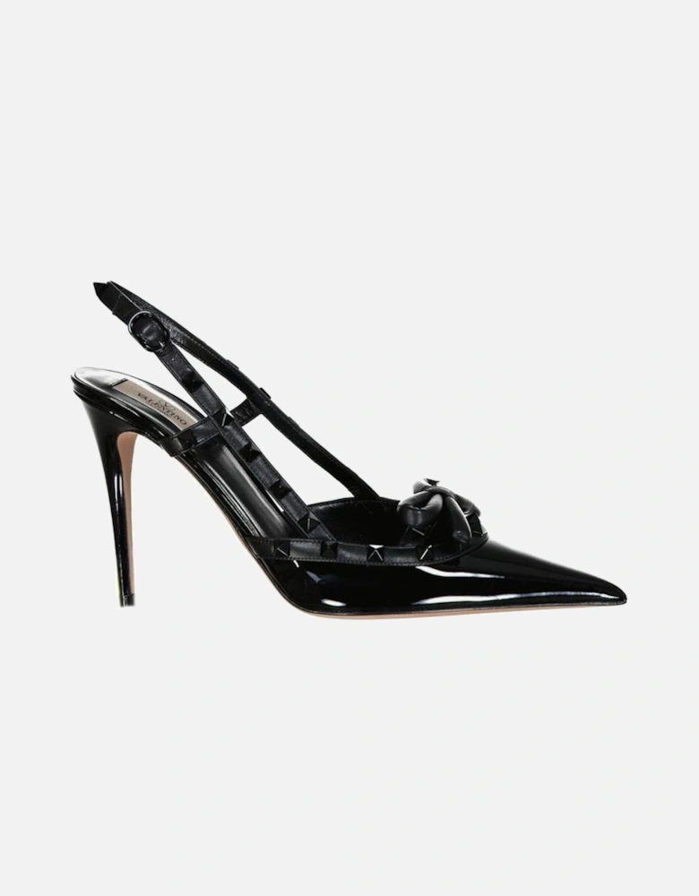 Pointed Toe Patent Leather Heels with Bow Women - Black Pumps