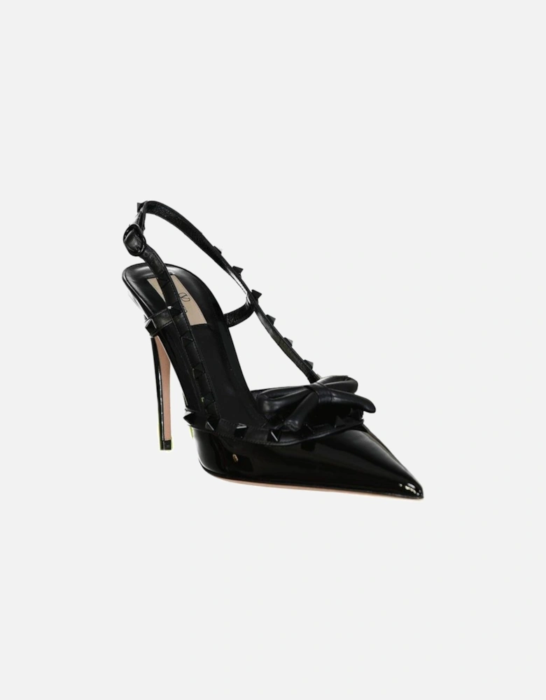 Pointed Toe Patent Leather Heels with Bow Women - Black Pumps